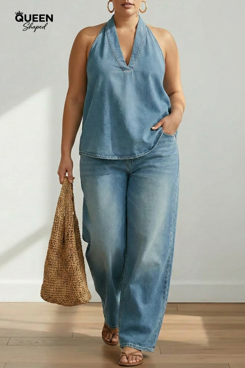 Ivy | Vintage Washed Soft Denim-Look Two-Piece Set