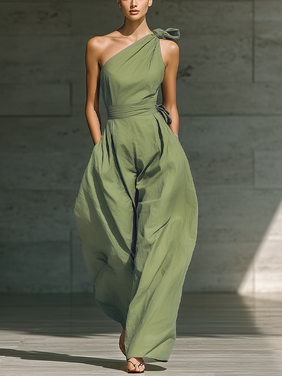 Olive | One-Shoulder Wide-Leg Jumpsuit