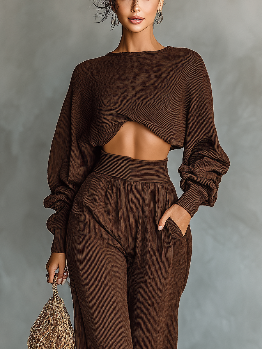 Colette | Coffee Knit Wide-Leg Set