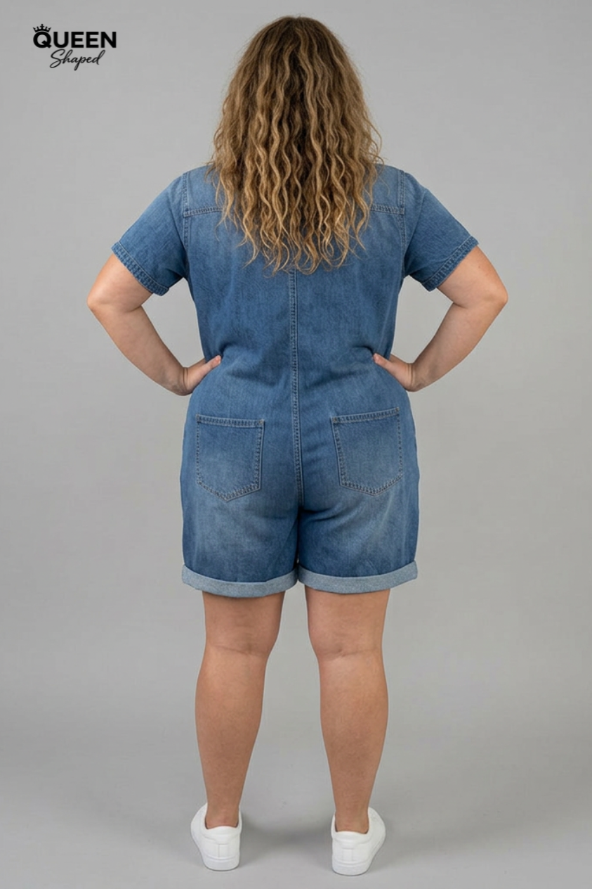 Joan | Vintage Short Cotton Denim-Look Overalls