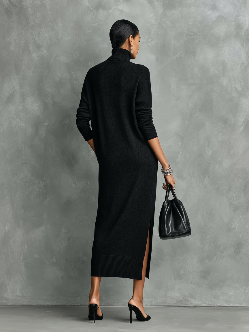 Kirsty | Black Turtleneck Midi Dress