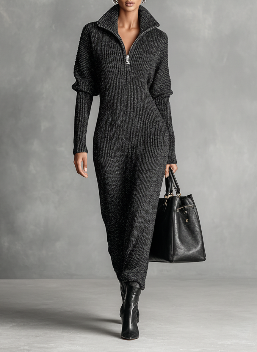Kori | Knitted Zipper Neck Maxi Dress