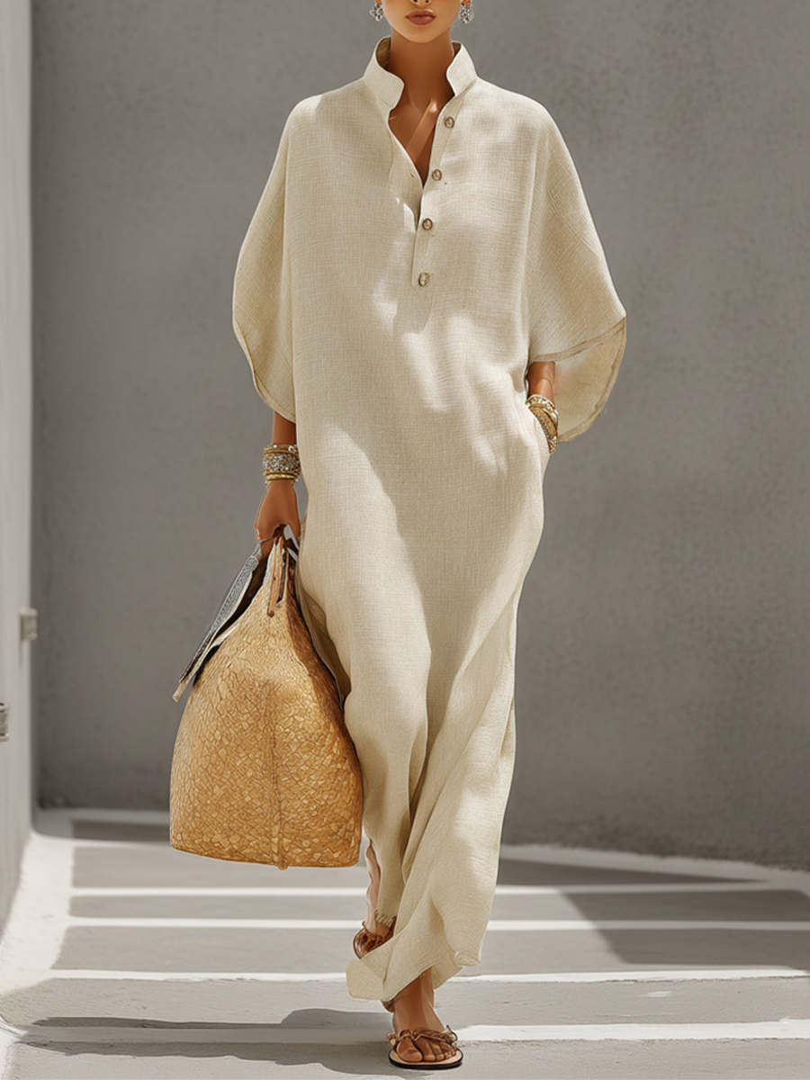 Sophie | Oatmeal Mandarin Collar Dress