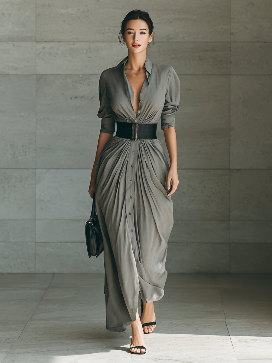 Lucia | Single-Breasted Belted Maxi Dress