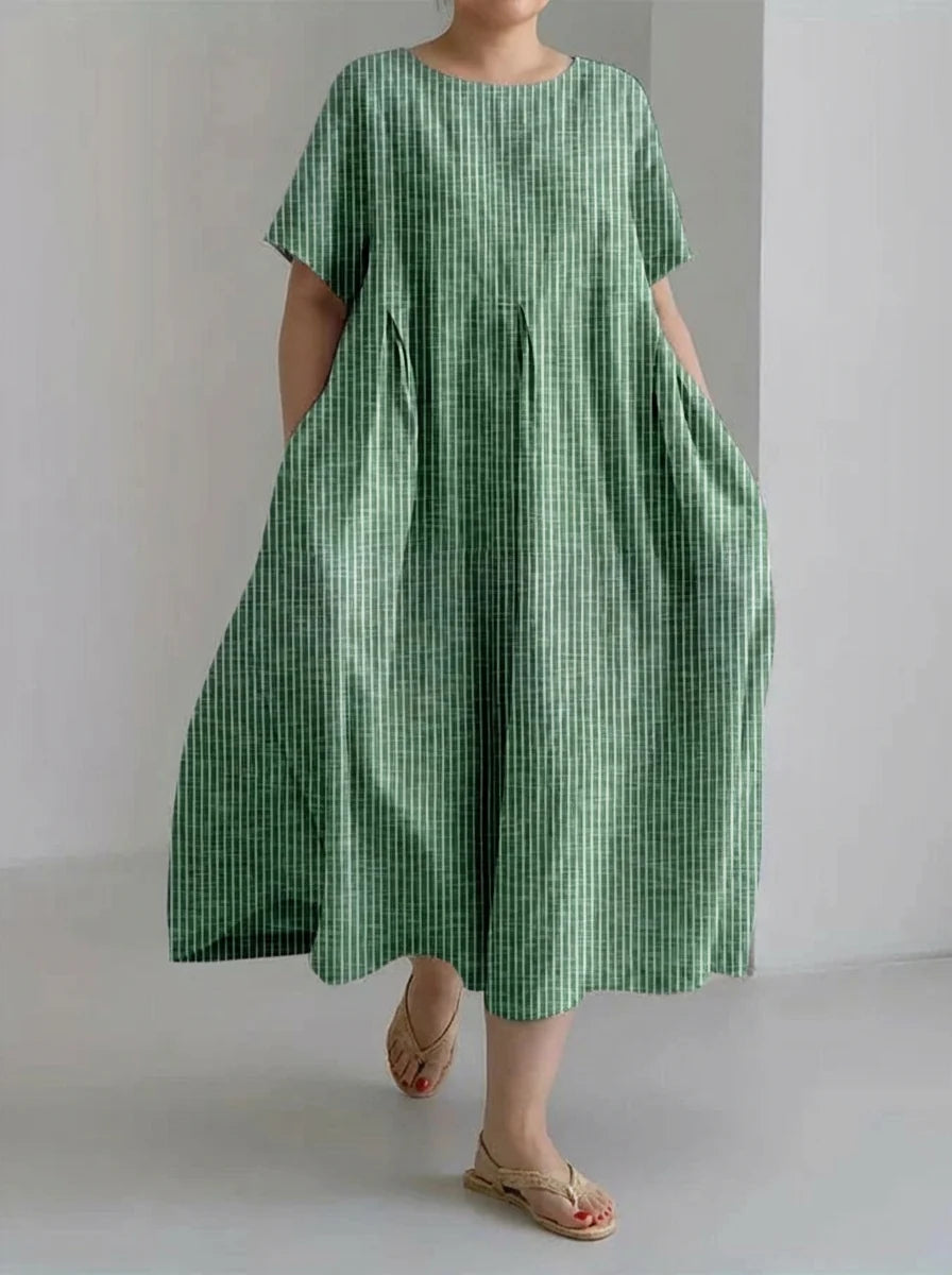 Evelyn | Ladies Casual With Retro Stripe Design Loose Dress
