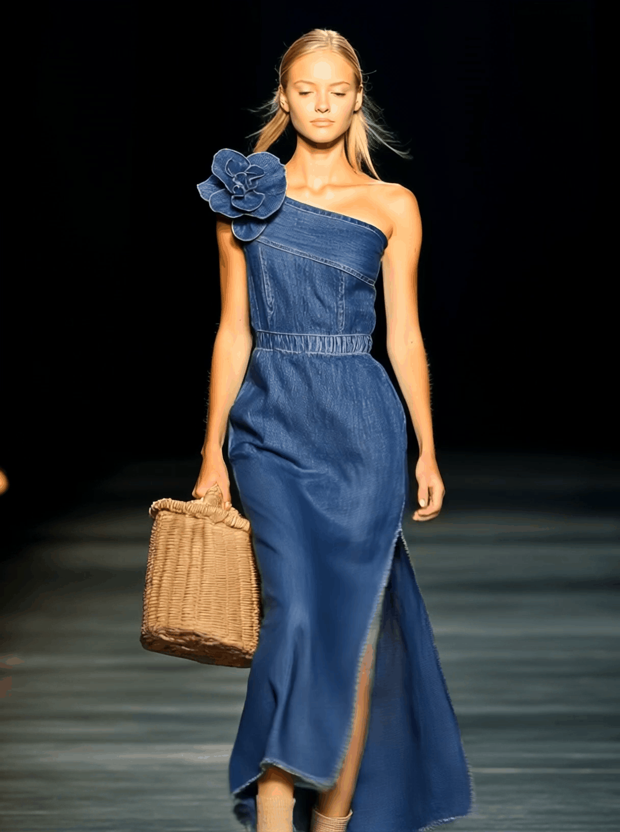 Daphne | Floral Strapless Denim Maxi Dress