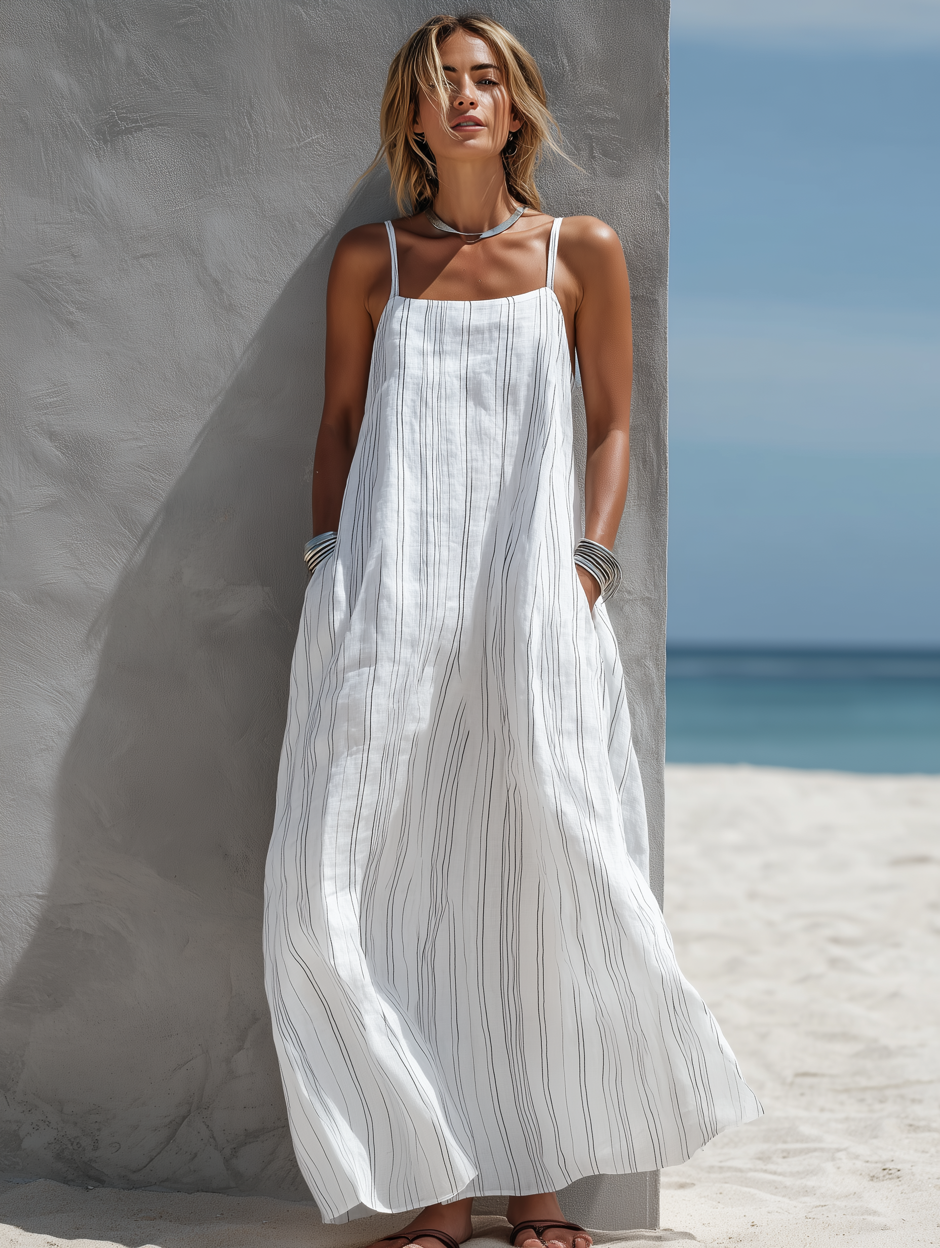 Bianca | Striped Sleeveless Long Dress