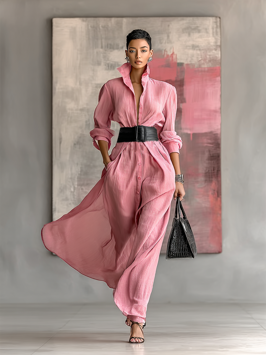 Rosalie | Belted Shirt Maxi Dress