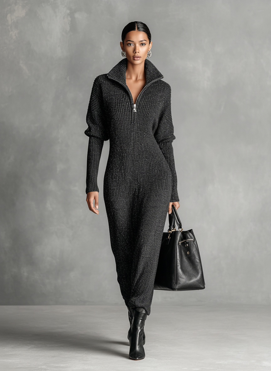 Kori | Knitted Zipper Neck Maxi Dress