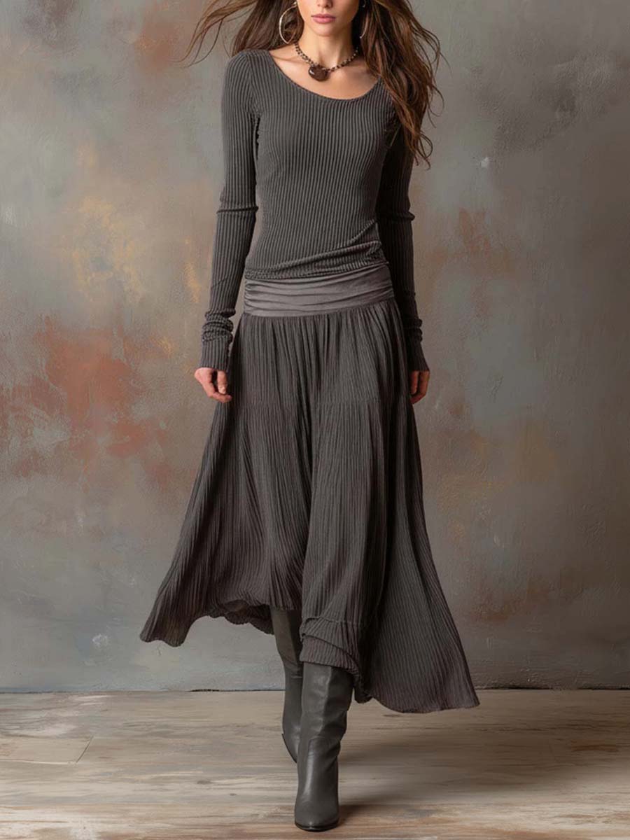 Nora | Charcoal Ribbed Knit Maxi Dress