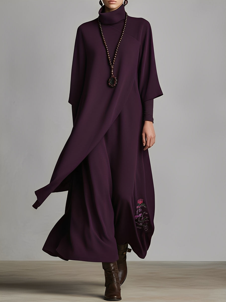 Adeline | Plum Draped Turtleneck Maxi Dress