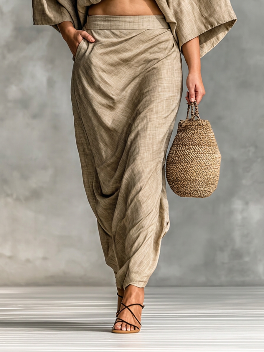 Two-piece set with long skirt and batwing sleeves