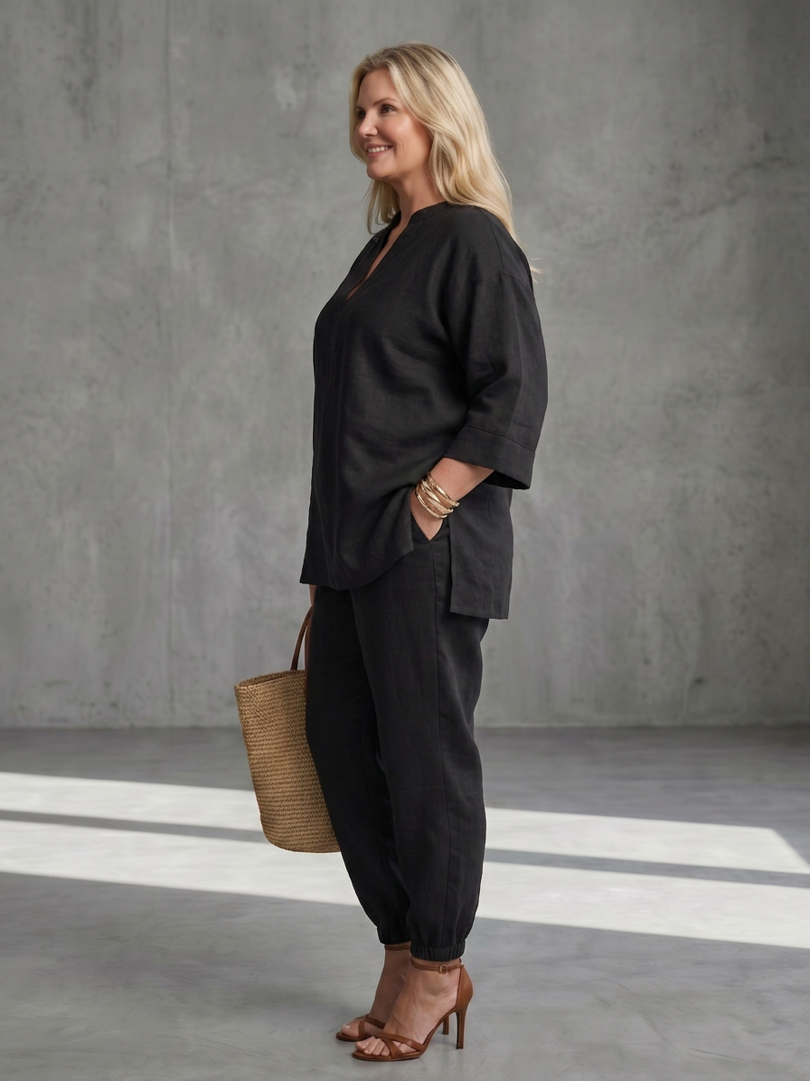 Georgiana | V Neck Tunic Gathered Trouser Set