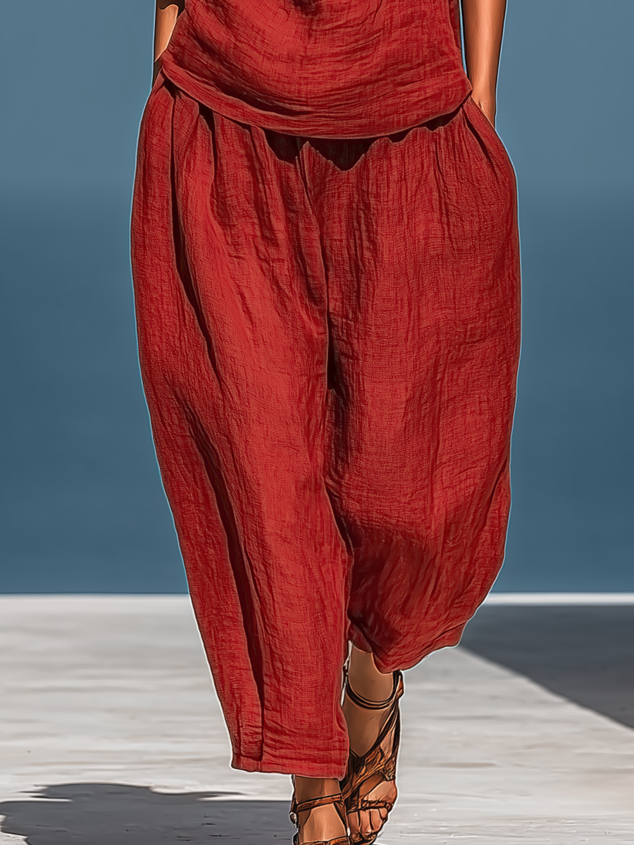 Valentina | Red One-Shoulder Trouser Set