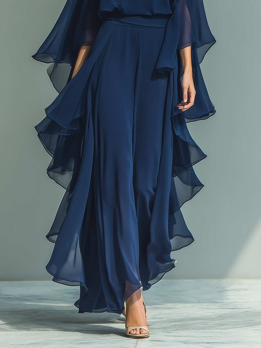 Evelina | Navy Chiffon Trouser Set