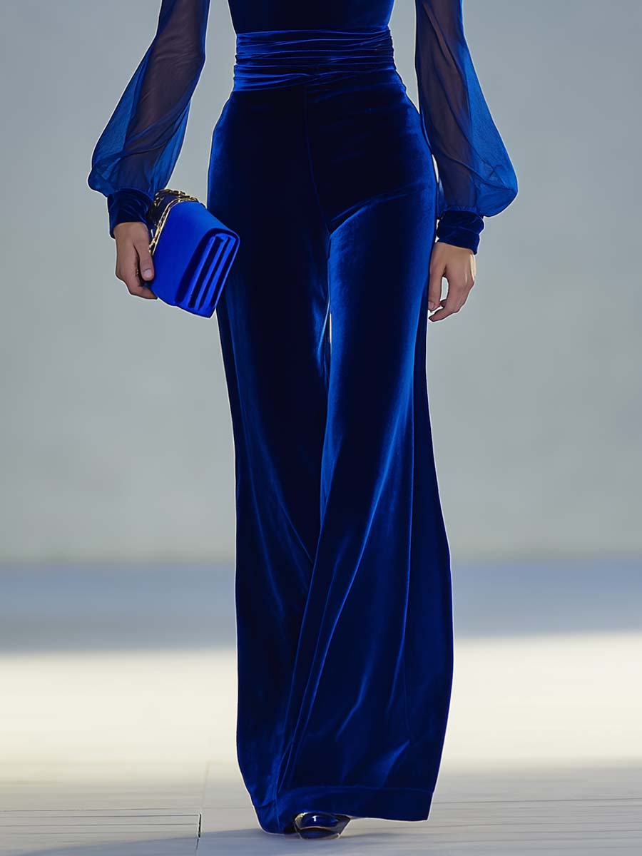 Audrey | Royal Blue Velvet Jumpsuit