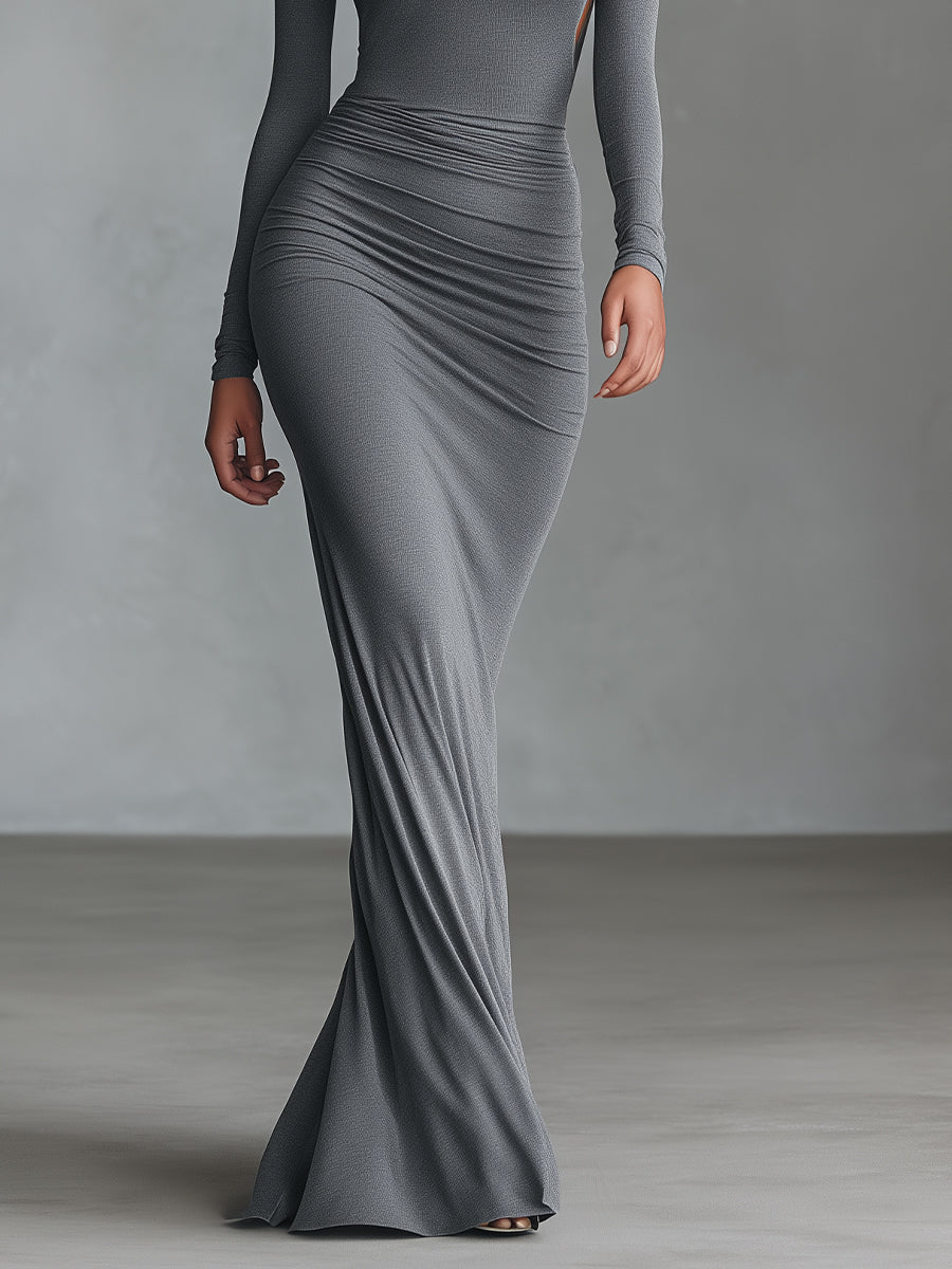 Amelia | Ruched Open-Back Maxi Dress