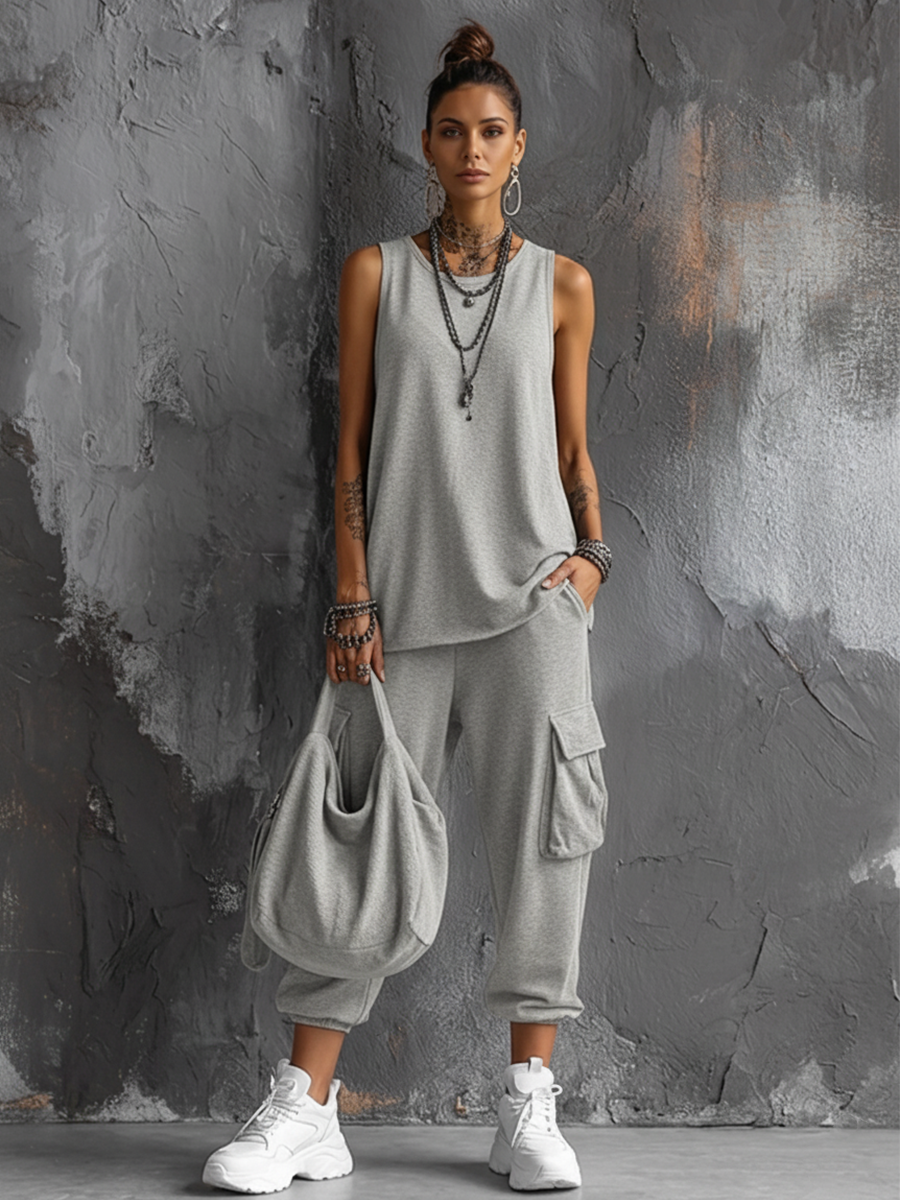 Nolwen | Dark Grey Cargo Pants Set
