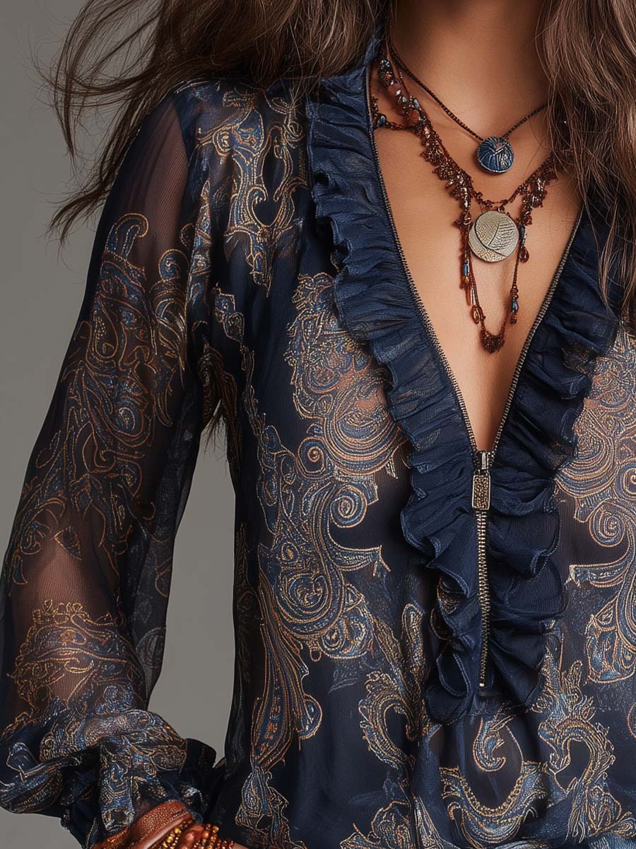 Arabella | Paisley Ruffle Chiffon Blouse