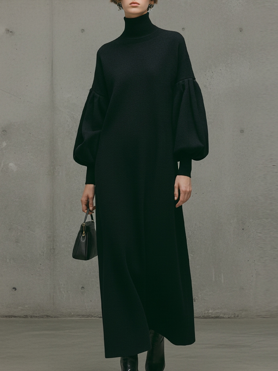 Audrey | Black Puff-Sleeve Maxi Dress