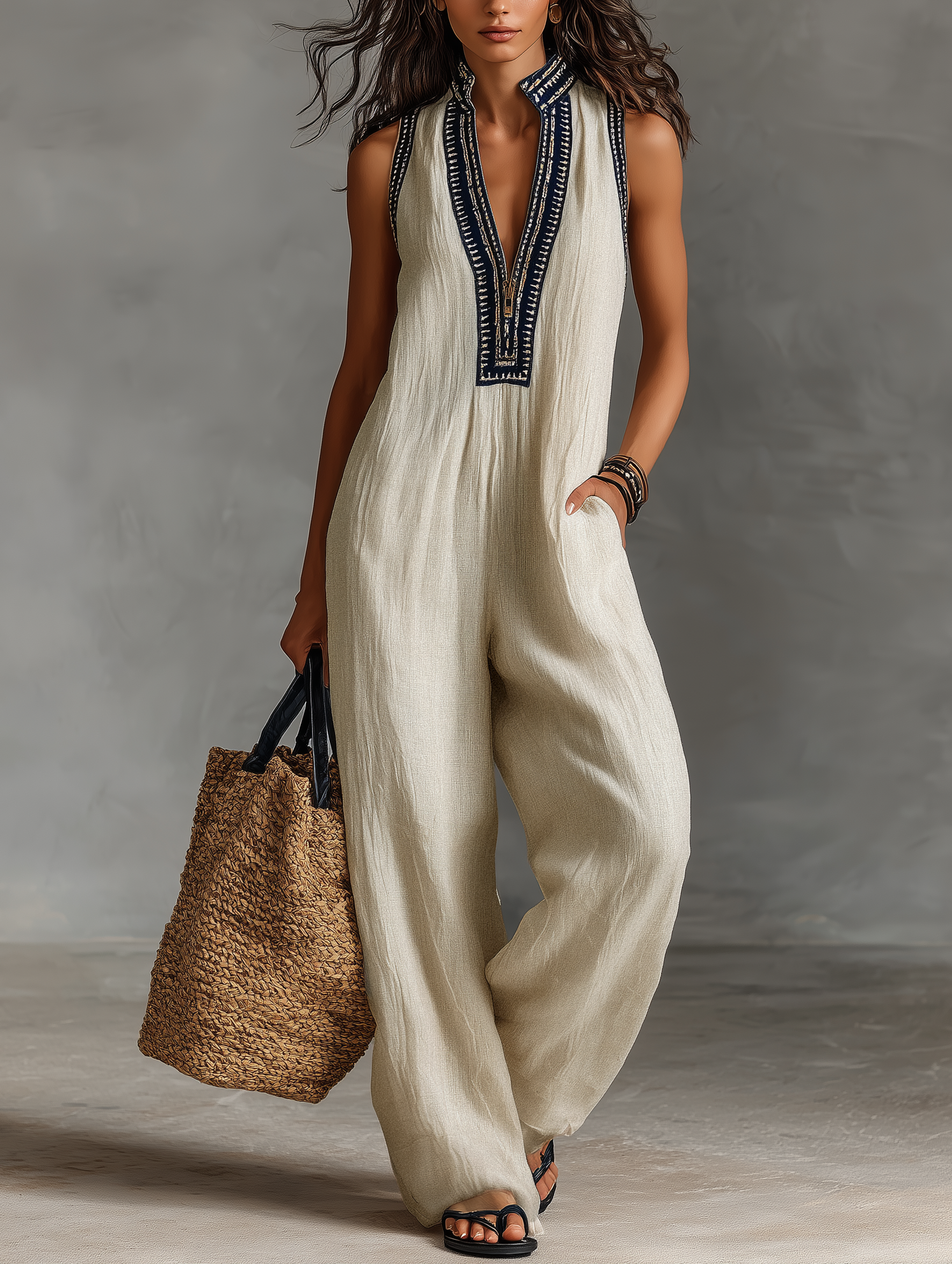 Serena | Embroidered Stand-Collar Jumpsuit