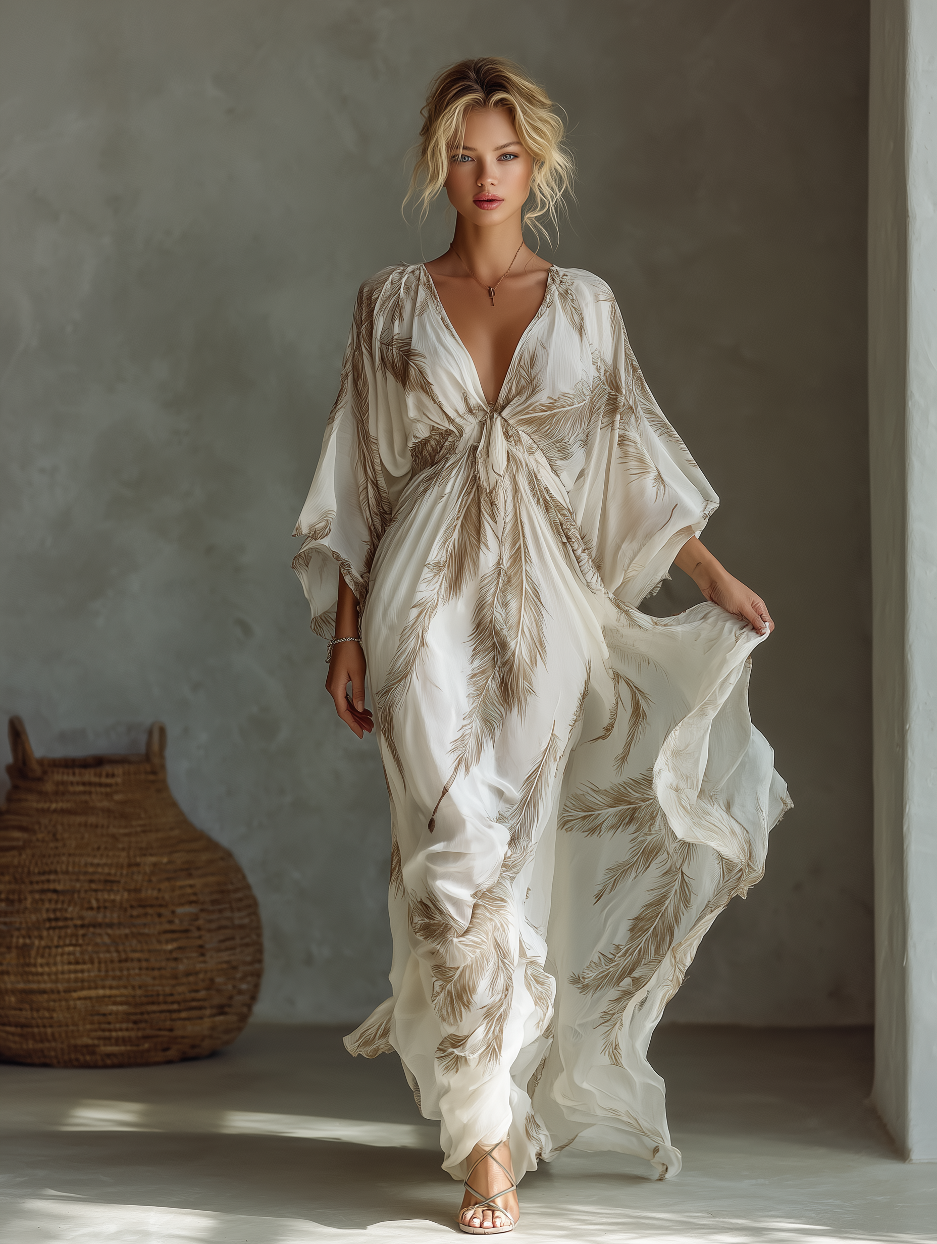 Johanna | Palm Print Chiffon Maxi Dress