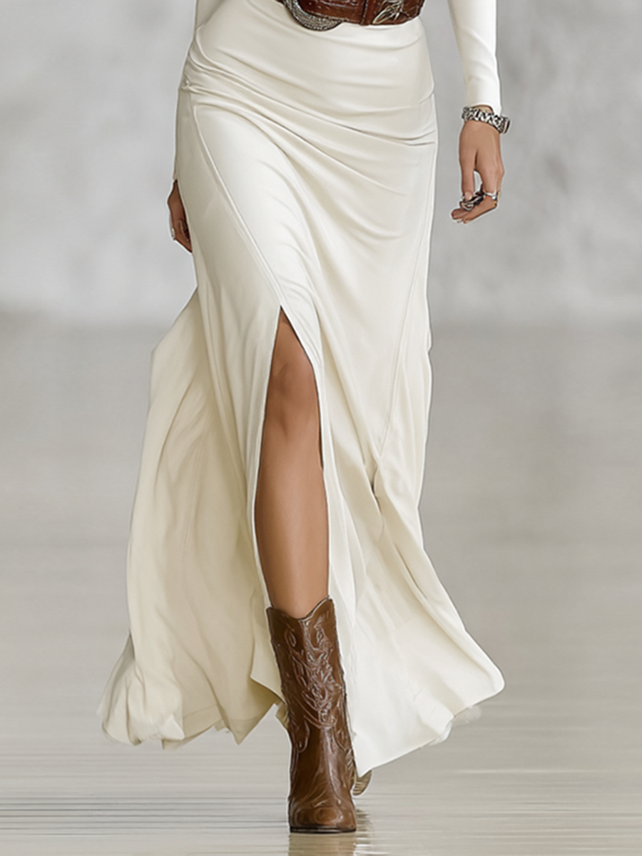 Nadia | Waist-Tightening Lapel Maxi Dress