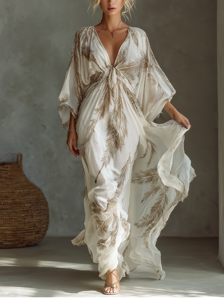 Johanna | Palm Print Chiffon Maxi Dress