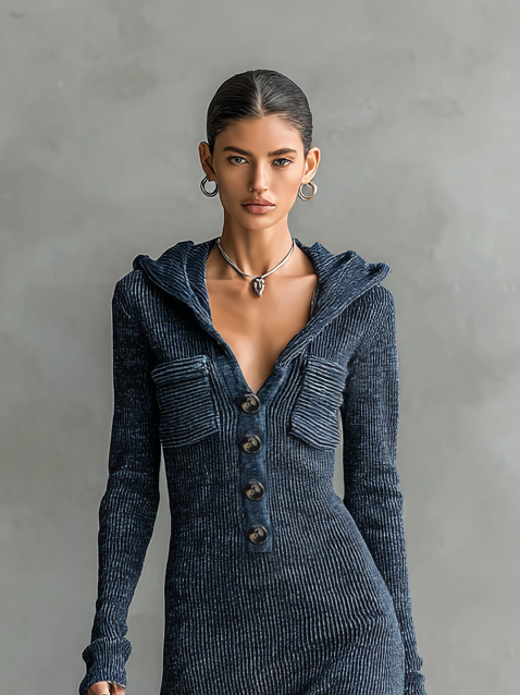 Mykhalah | Slim Hooded Knitted Maxi Dress