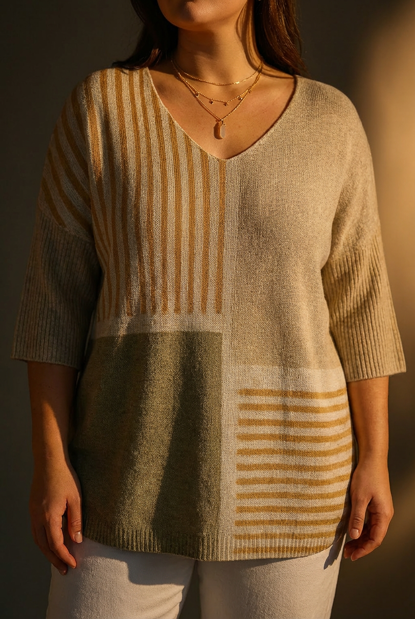 Women's Abstract Geometric Pattern Art Print Casual Knit Pullover
