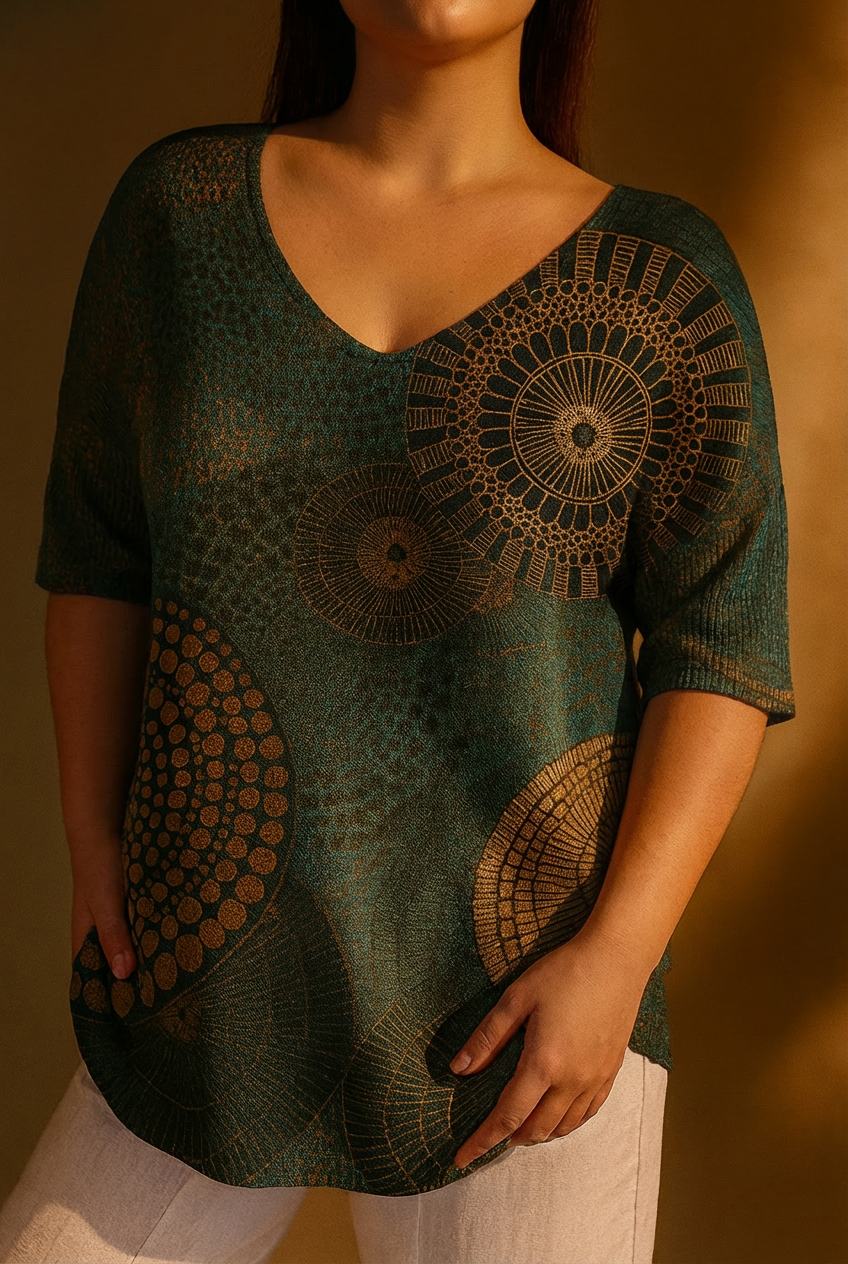 Women's Vintage Circle Totem Abstract Geometry Casual Pullover Knit