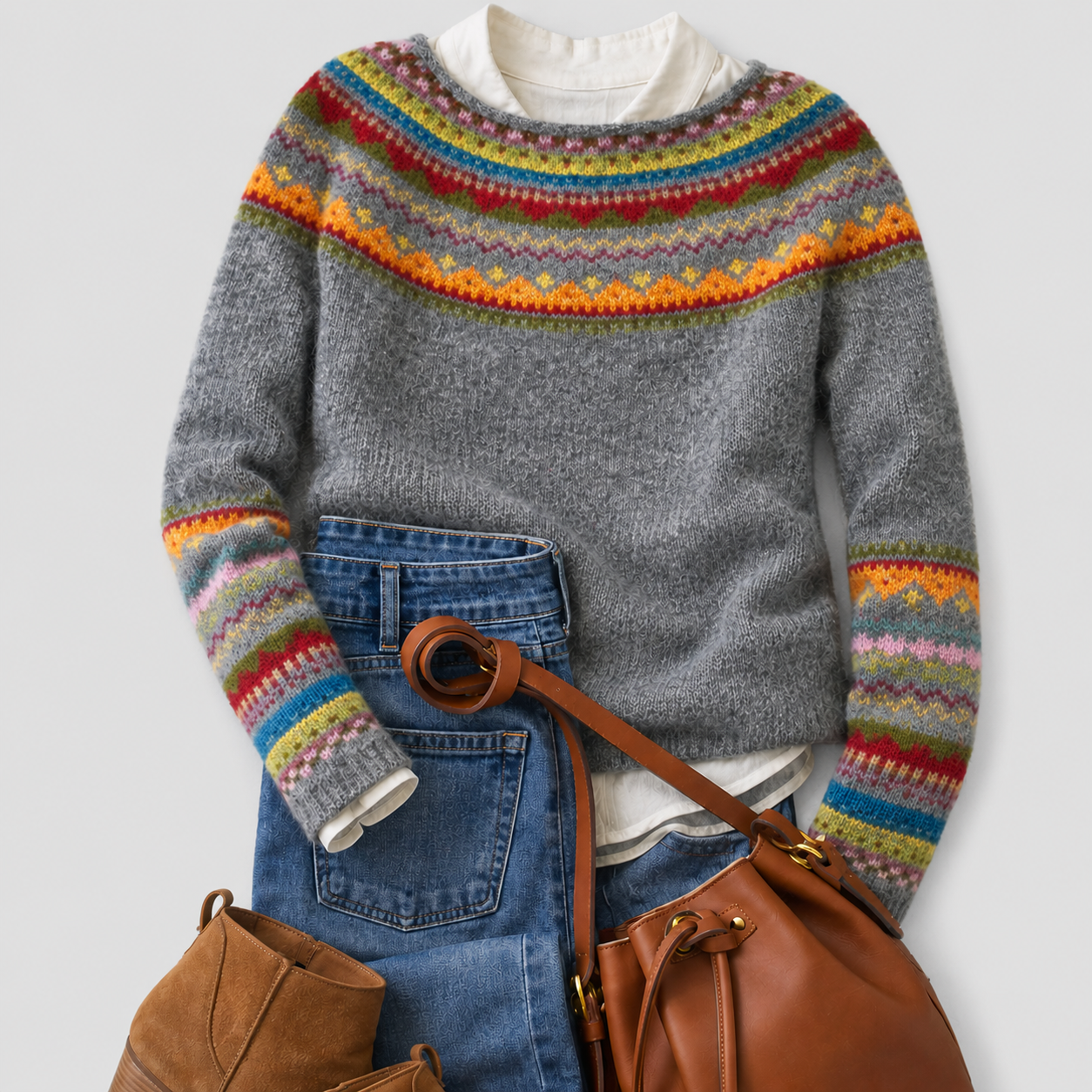 Clara Grey Nordic Knit Sweater