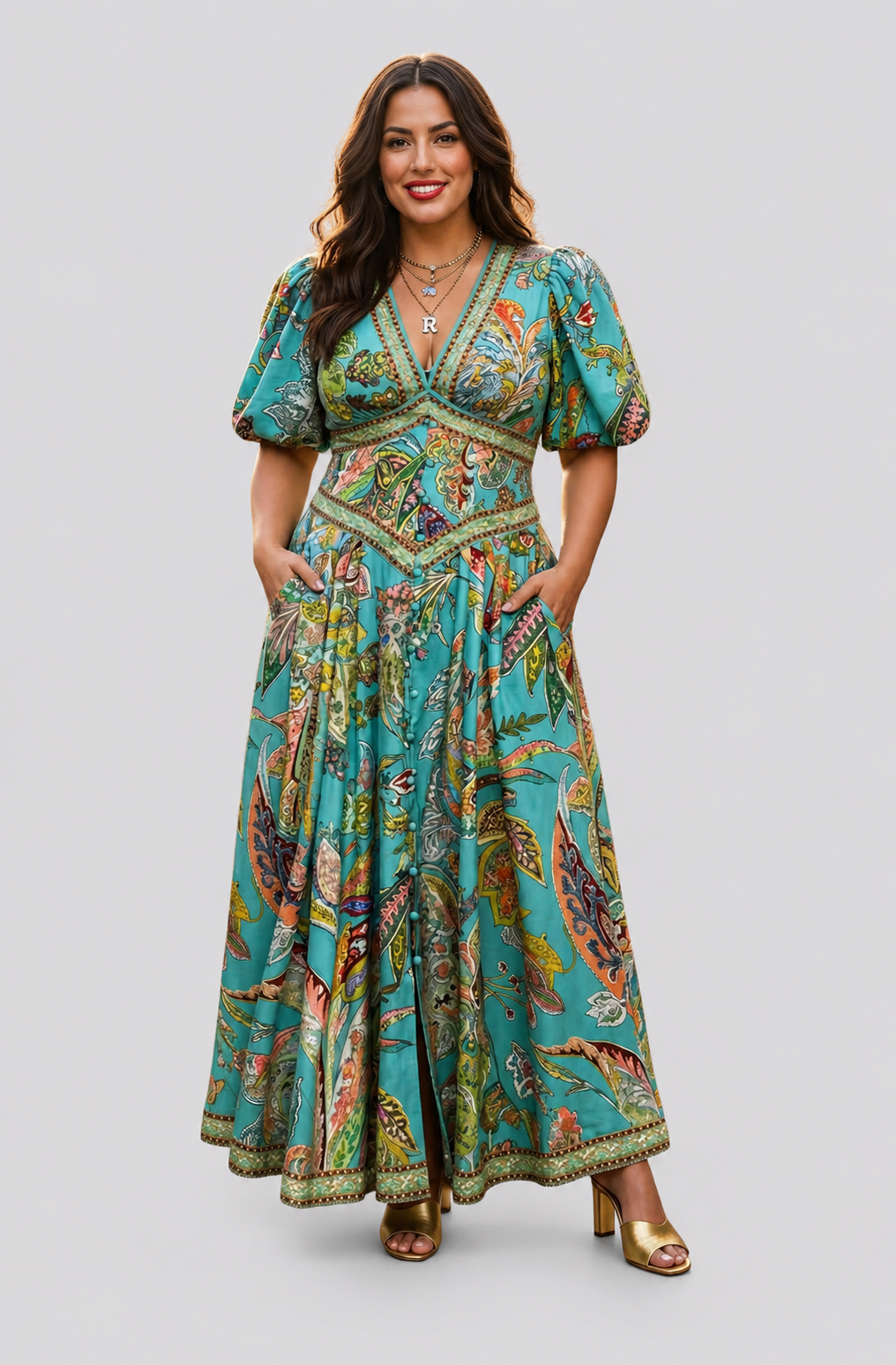 Amelia Quinn | Airy maxi dress with puff sleeves and V-neck