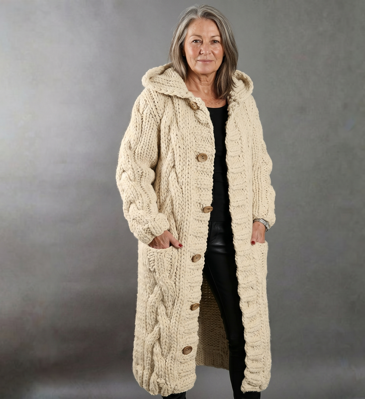 Alessia™ | Elegant Cable Knit Coat – product image 5