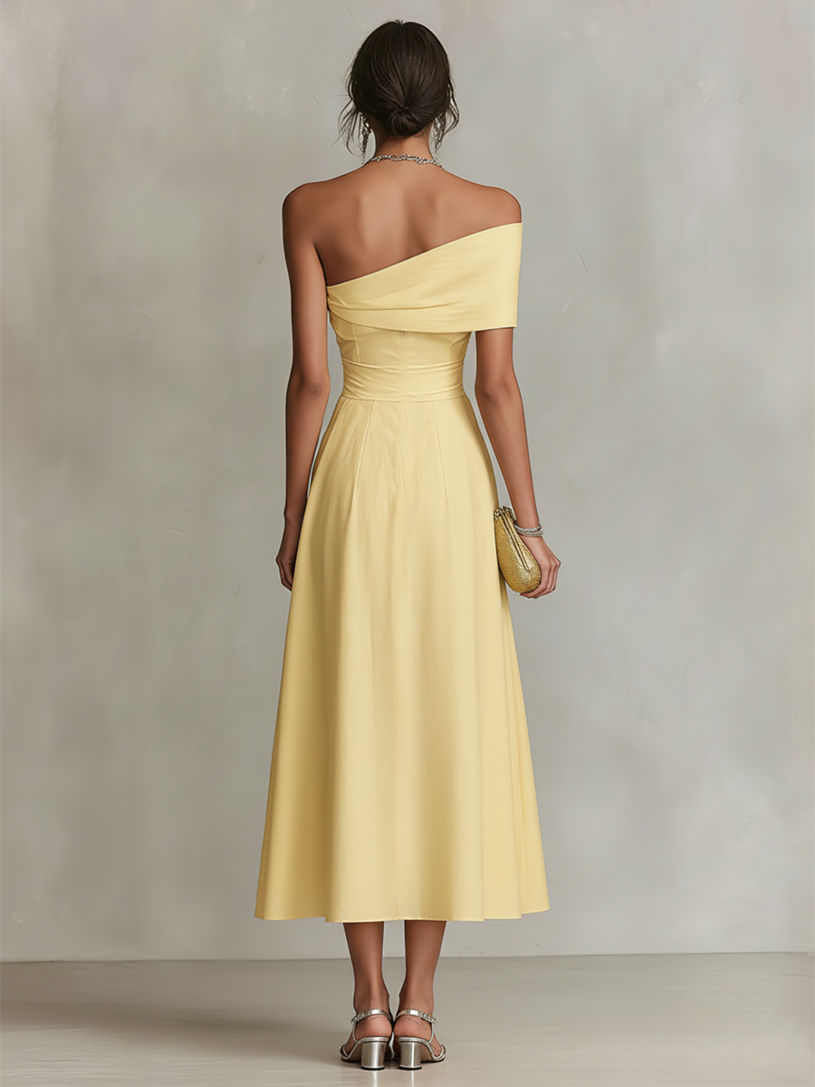 Freya | Yellow One-Shoulder Linen Dress
