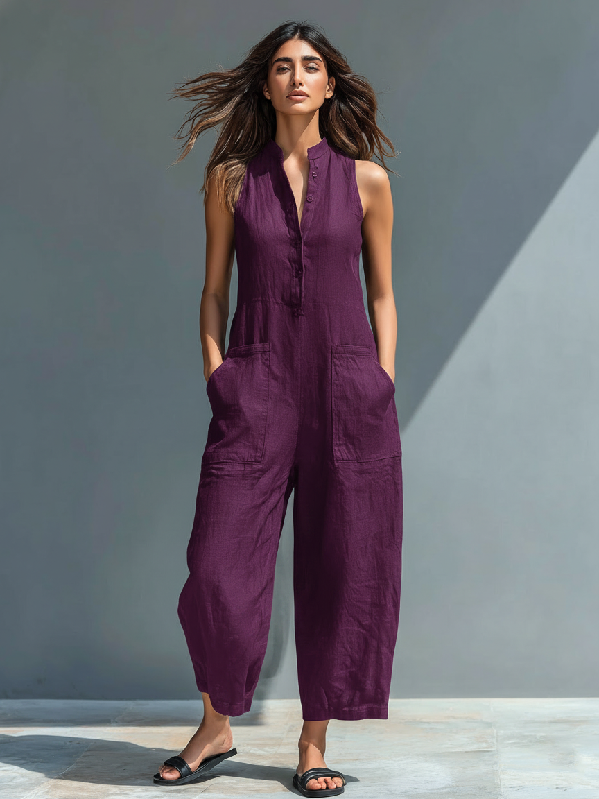 Serena | Stand-Collar Linen Jumpsuit