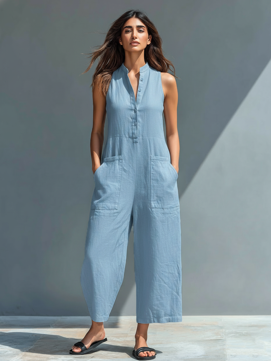 Serena | Stand-Collar Linen Jumpsuit