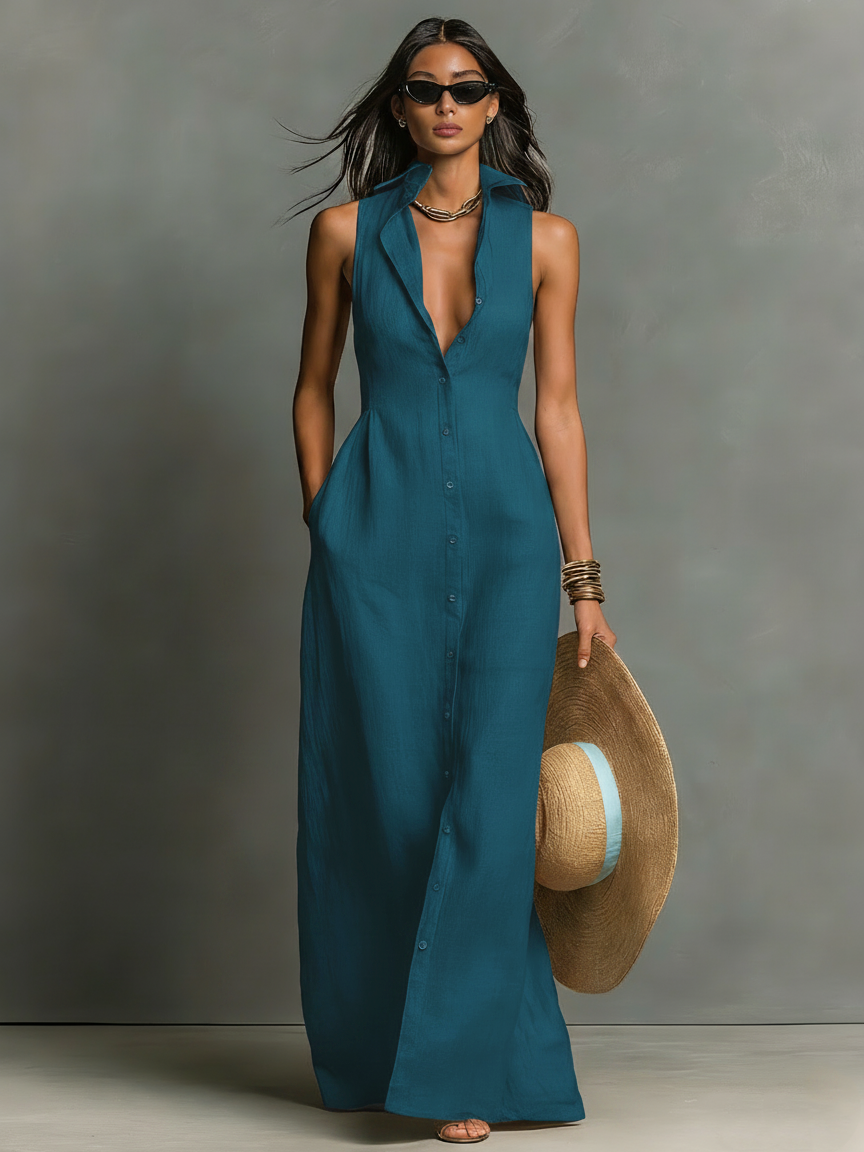 Juliette | Collared Sleeveless Maxi Dress