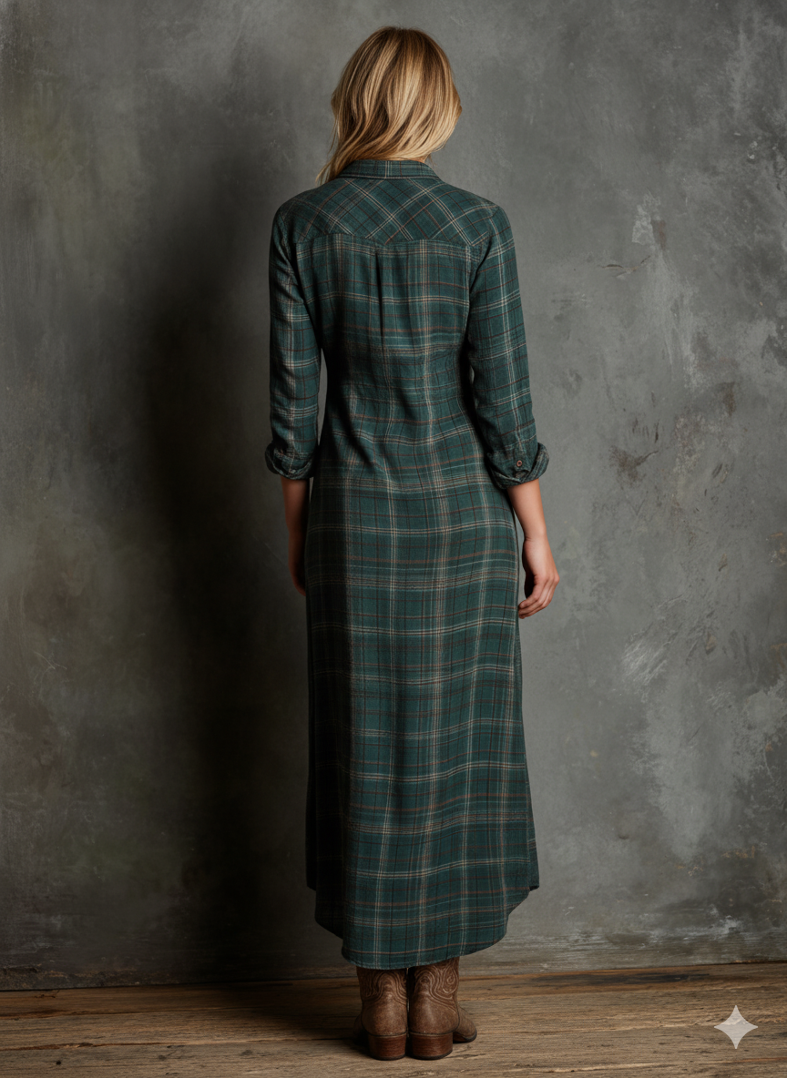 Amelia | Plaid Lapel Shirt Maxi Dress