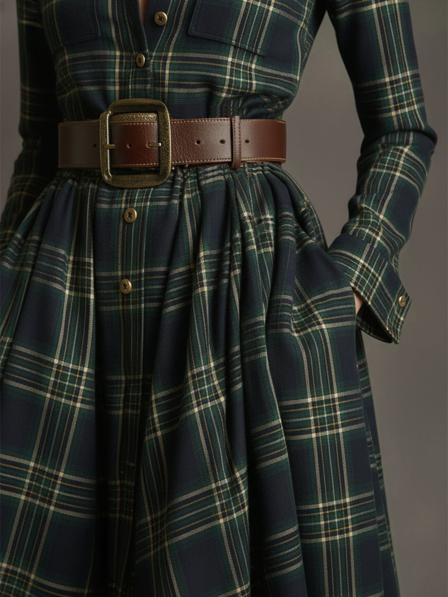 Elowen | Reddish Brown Plaid Maxi Dress