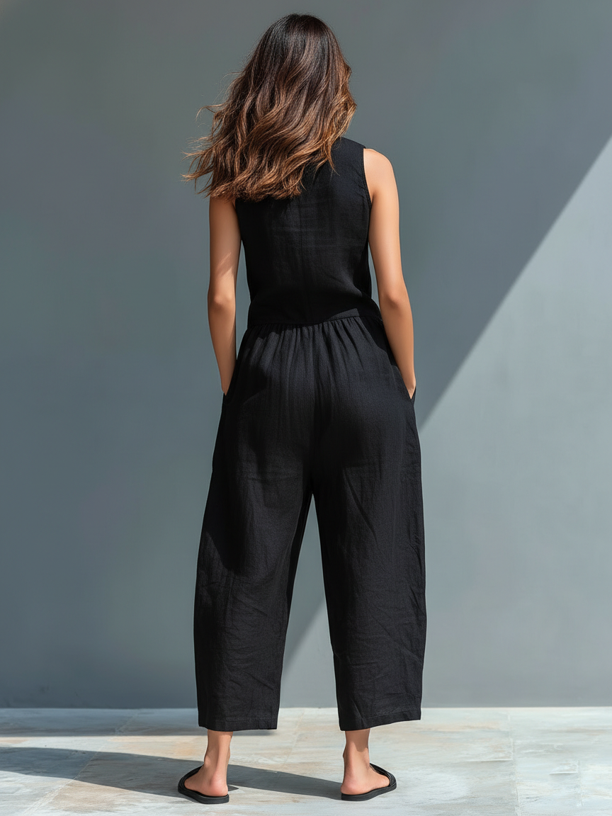 Serena | Stand-Collar Linen Jumpsuit