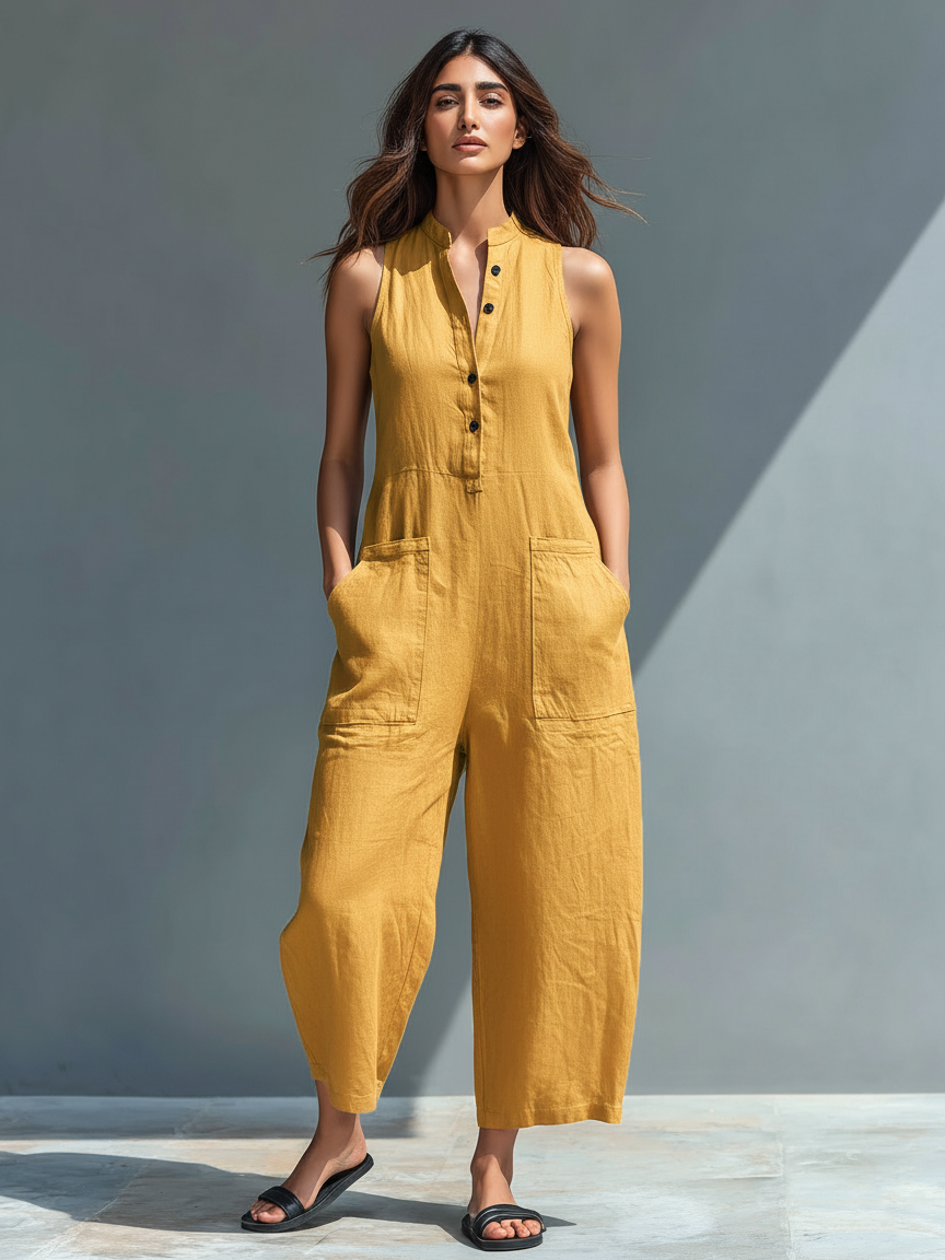 Serena | Stand-Collar Linen Jumpsuit