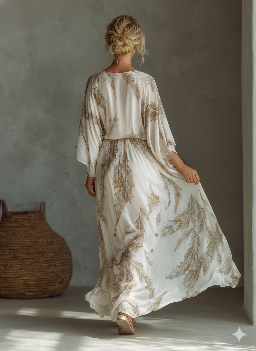 Johanna | Palm Print Chiffon Maxi Dress