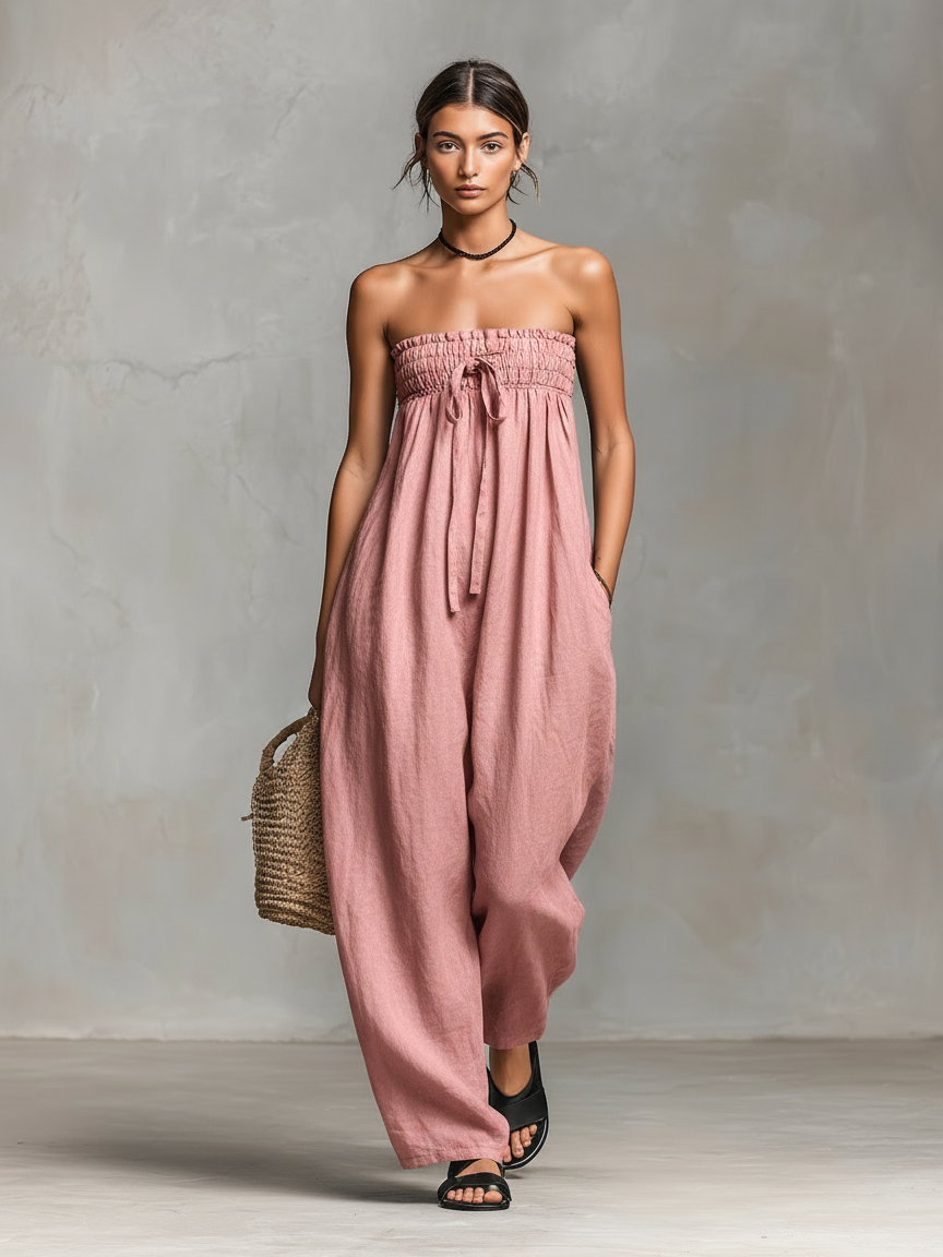 Ariella | Strapless Linen Jumpsuit