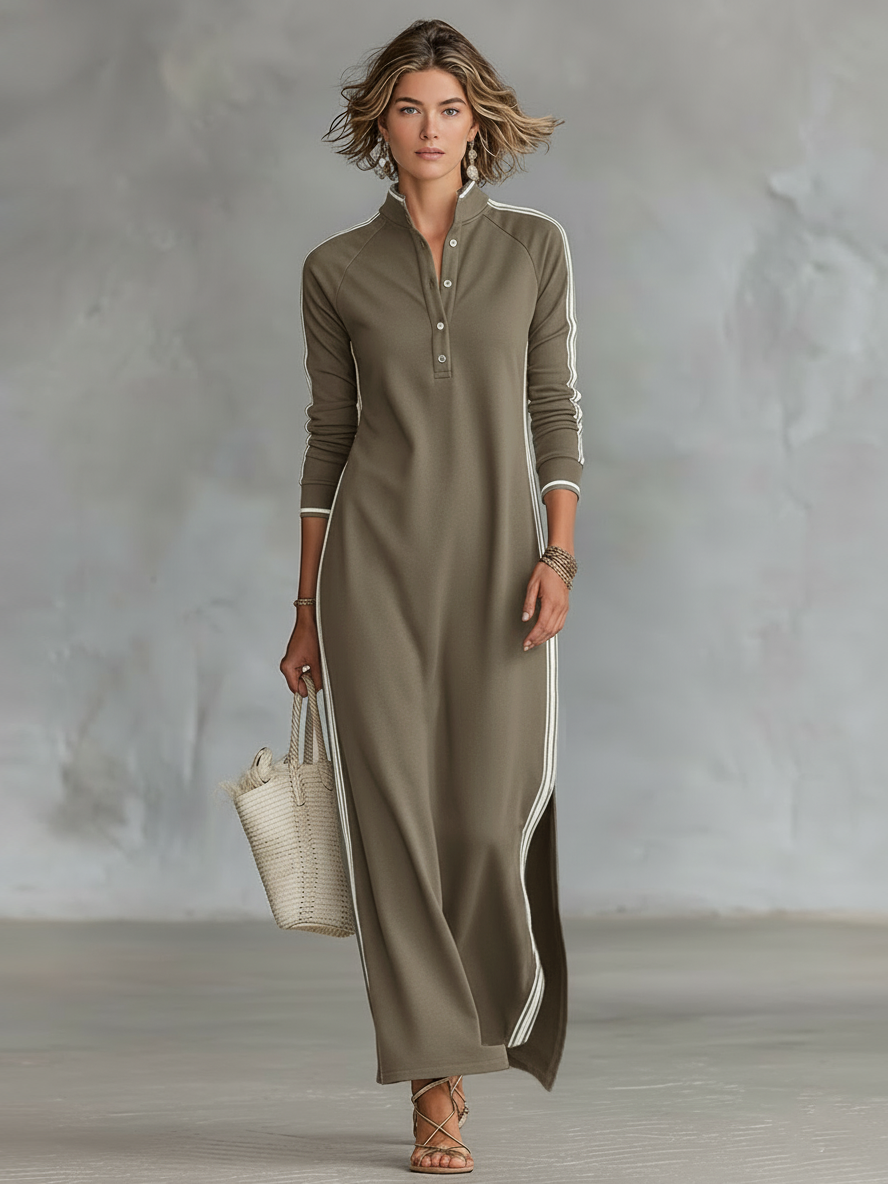 Mykhalah | White-Trim Button Maxi Dress
