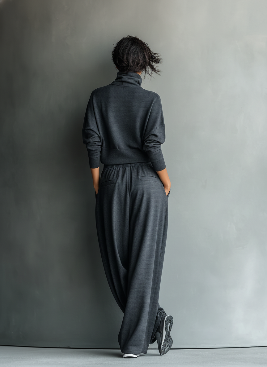Camille | Charcoal Turtleneck Wide-Leg Set