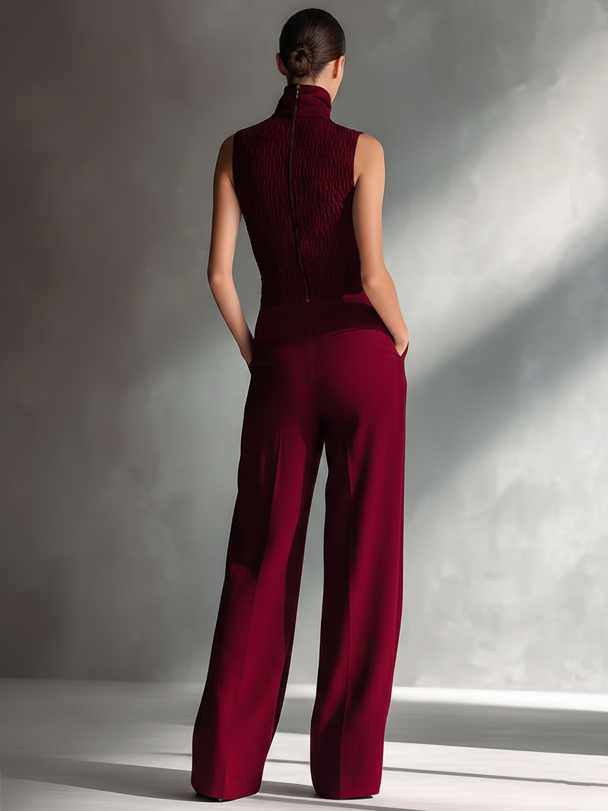 Burgundy | Sleeveless Turtleneck Jumpsuit