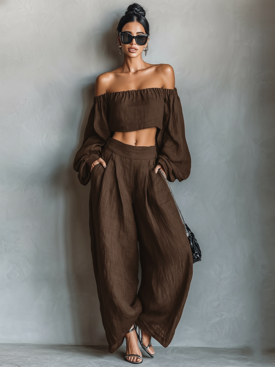 Thea | Strapless Linen Wide-Leg Set
