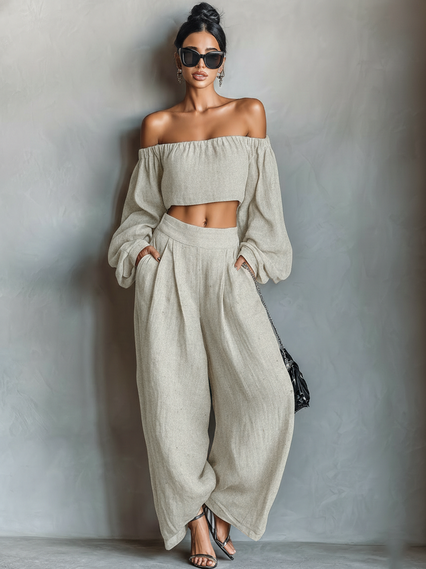 Thea | Strapless Linen Wide-Leg Set