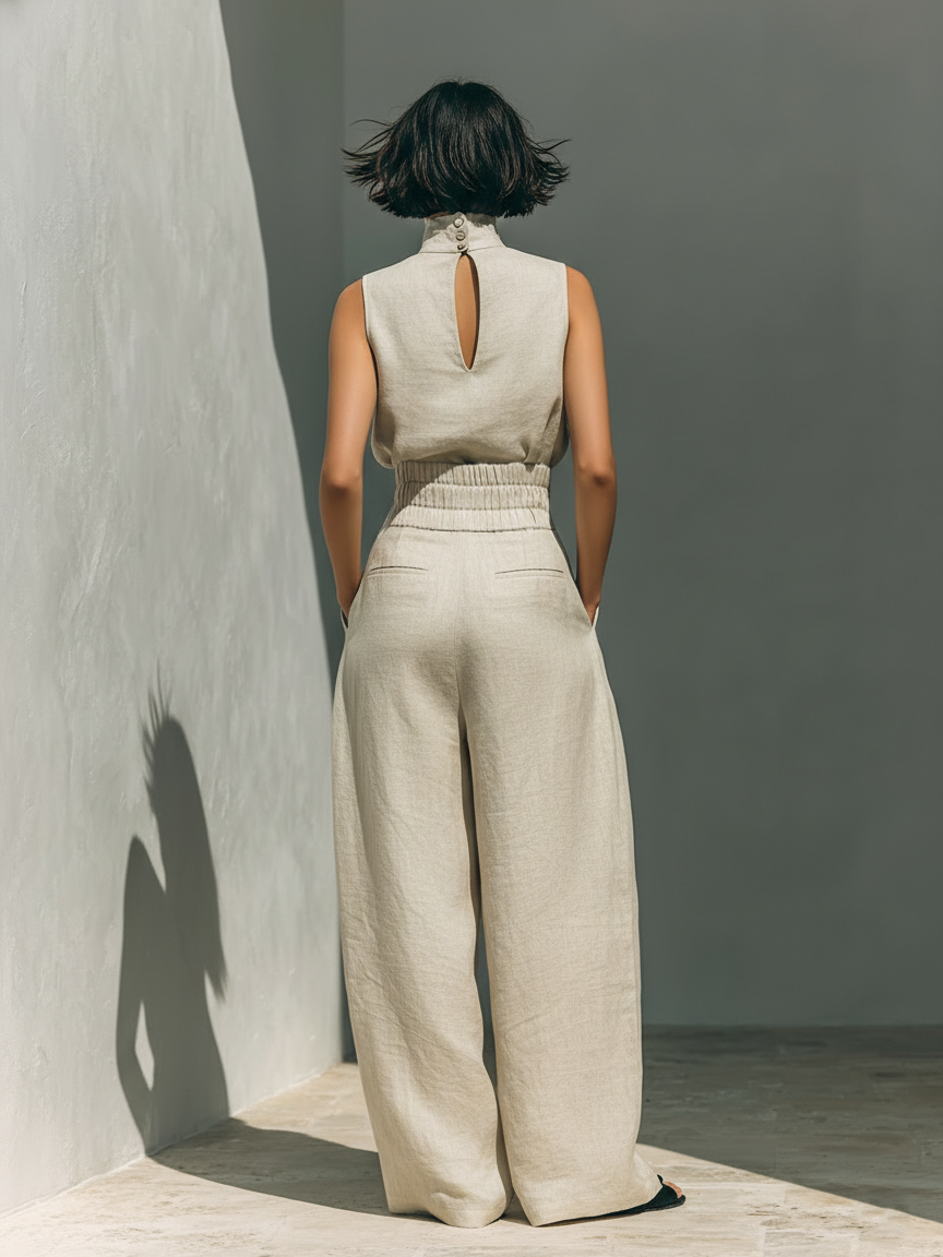 Olive | Linen Blouse & Wide-Leg Set